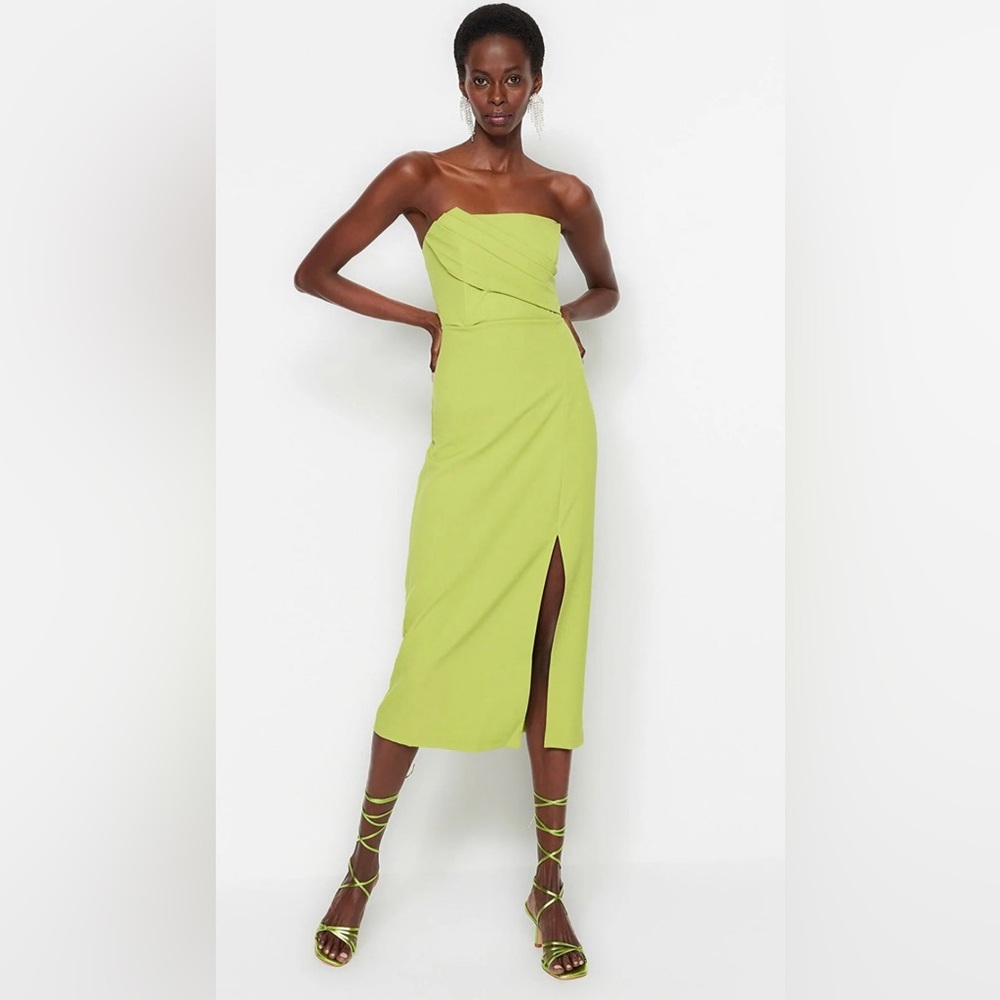 Green strapless midi dress size S, New with tags
